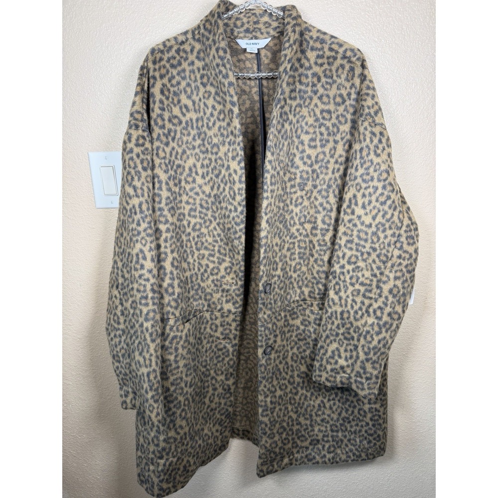 Old Navy‎ Leopard Print Coatigan Cardigan Sweater XL Tall Open Front Pockets